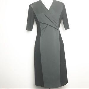 Elie Tahari Colorblock Ruched V-Neck Sheath Dress